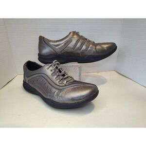 Clarks Womens Wave Walking Shoes Pewter Low Top Lace Up Leather Sz-10